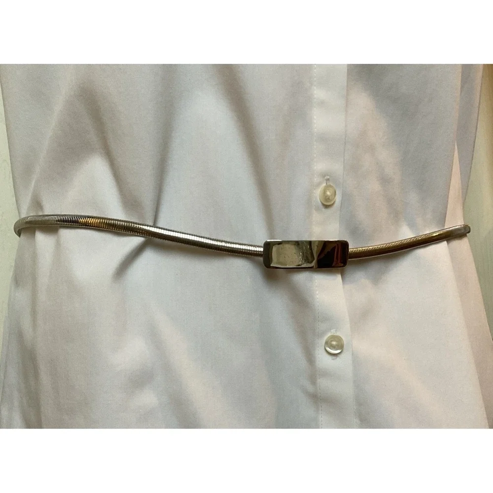 Vintage Stretchy Metal Snake Chain Belt Silver Tone Slinky Skinny 70s 80s Cinch